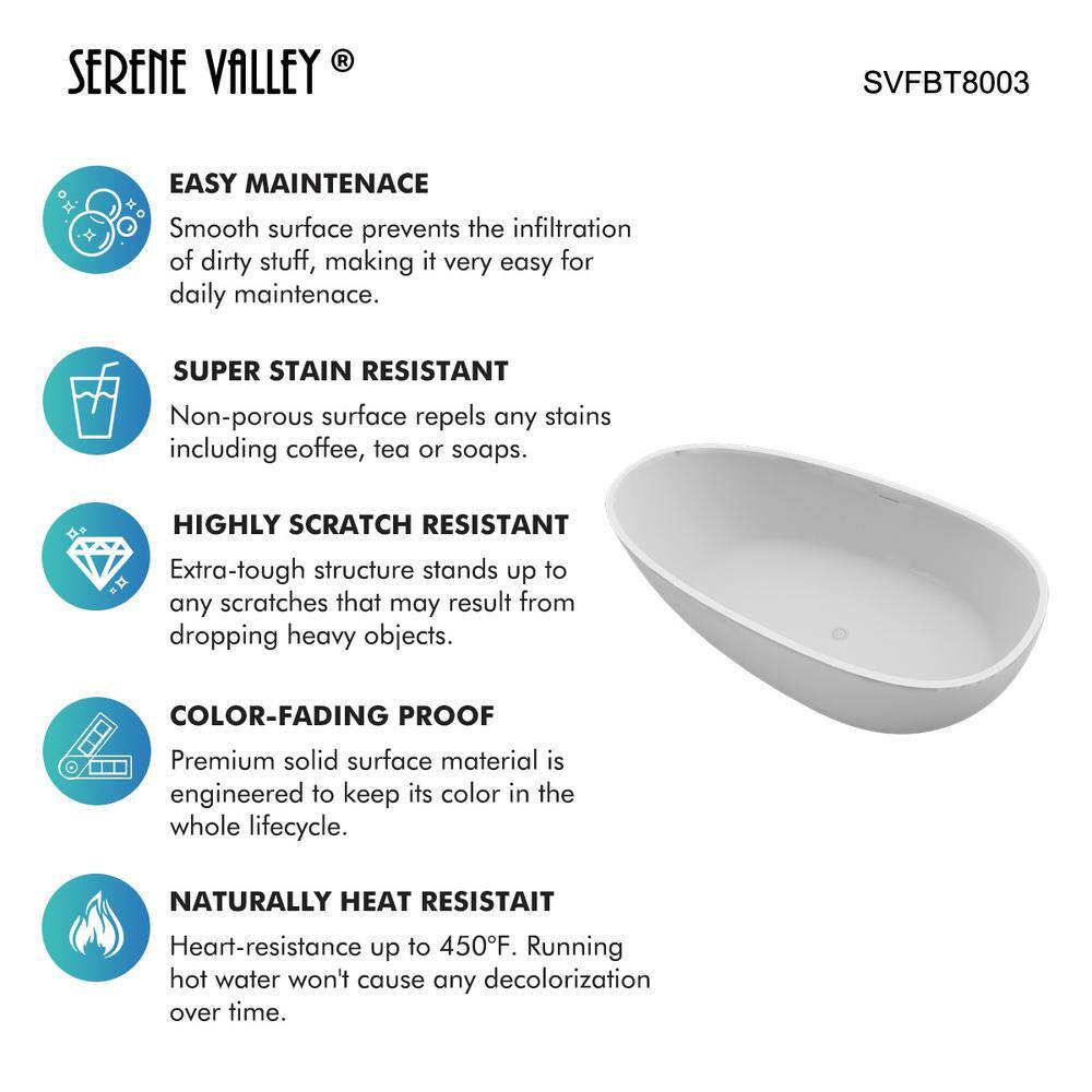 71'' White Solid Surface Freestanding Soaking Bathtub