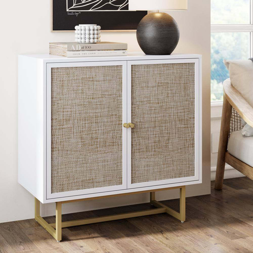 Nathan James White Sideboard Buffet With Glass Doors Nathan James