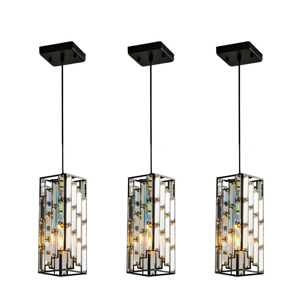 TribuLatern 3 Pack 1-Light Black Modern Crystal Chandelier Light with Crystal Prism Design price history on PriceWatchPro