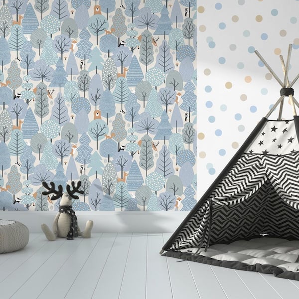 Enchanted Forest Sky Blue Wallpaper Sample