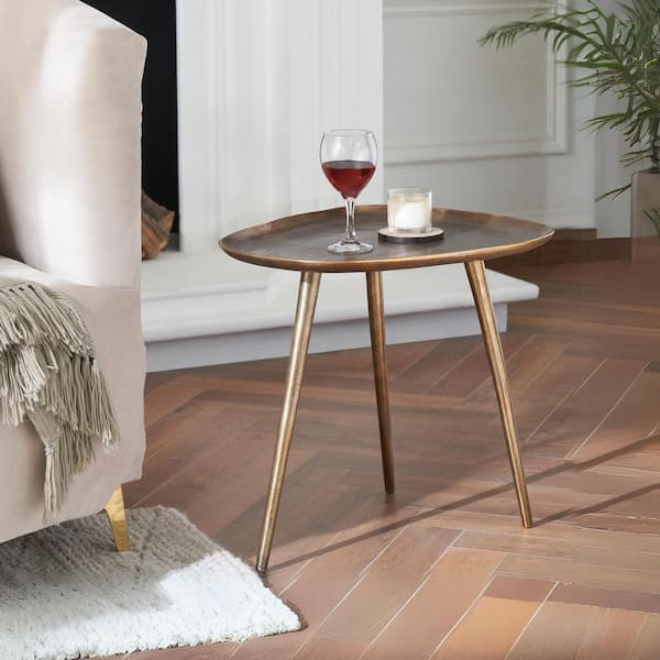 Convenience Concepts Bali 20 in. W Antique Brass Triangular Metal End Table