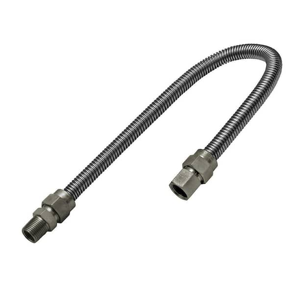 PLUMBFLEX 1/2 in. OD x 3/8 in. ID Flexible Gas Connector Stainless Steel for Dryer/Water Heater, 24 in. L with 1/2 in. FIP x MIP