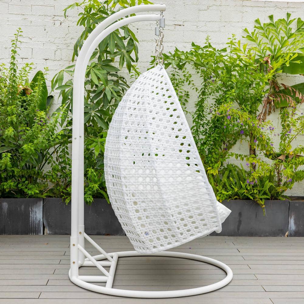 White Wicker Hanging Double Seater Egg Swing Chair with Cushions