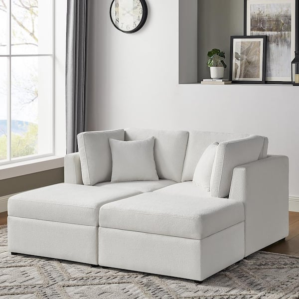 Chandler 66 in. Square Arm 4-piece Polyester Performance Fabric Rectangle Sectional Chofa with Storage in Ivory