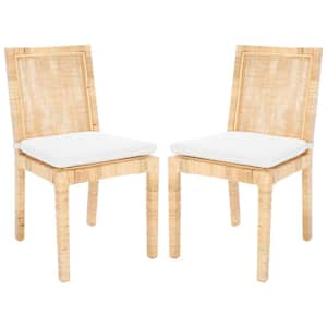 Tojo White/Natural 15.74 in. Rattan Dining Chair Set of 2