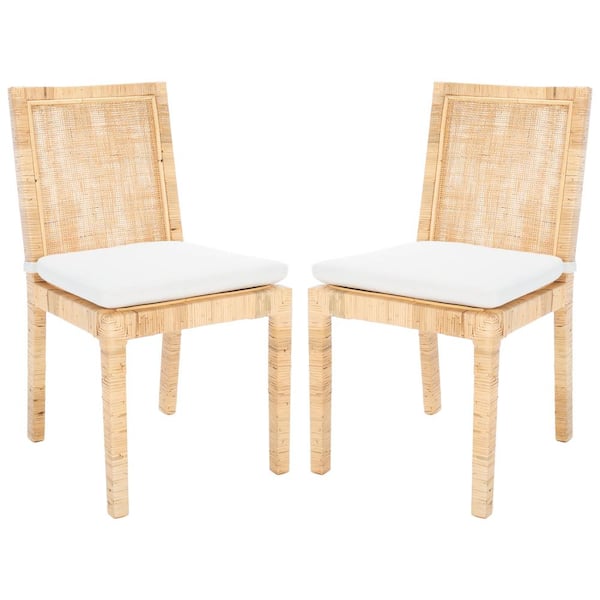 SAFAVIEH Tojo White/Natural 15.74 in. Rattan Dining Chair Set of 2