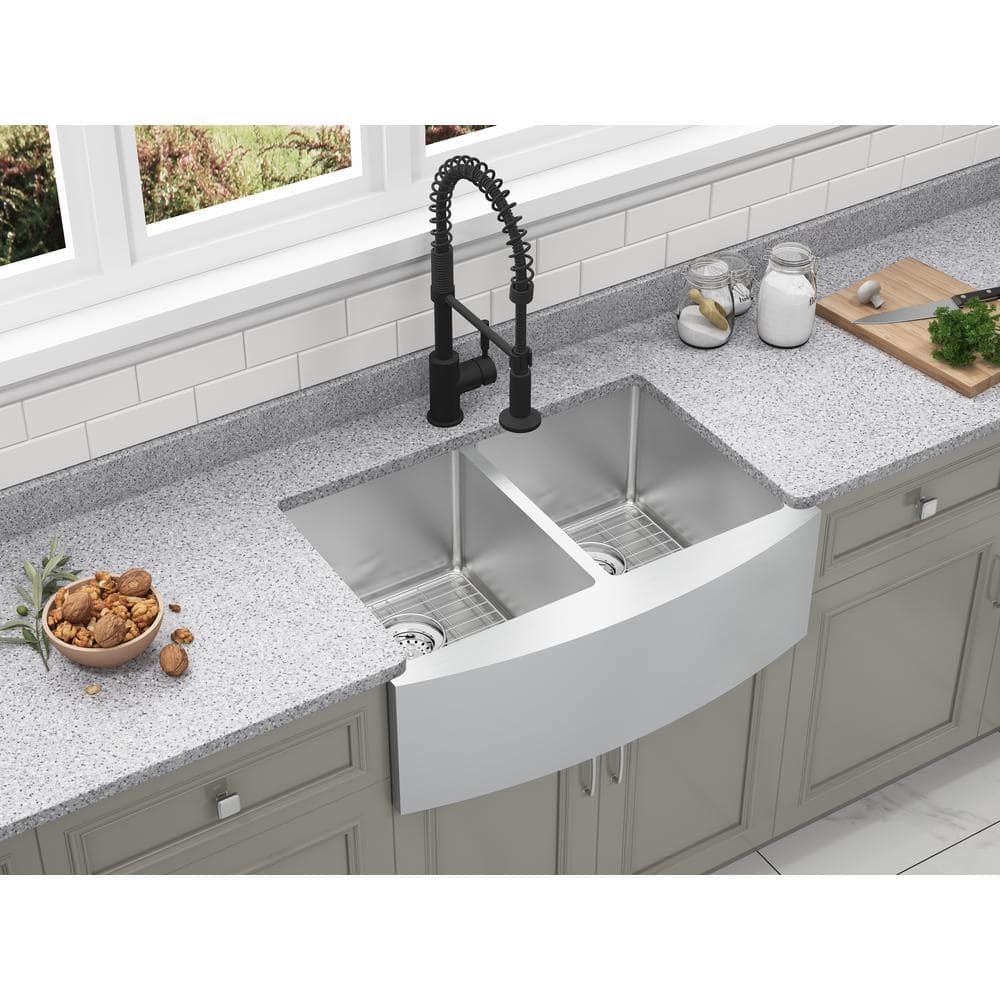 Parketon 30'' Satin Stainless Steel Double Bowl Farmhouse Sink