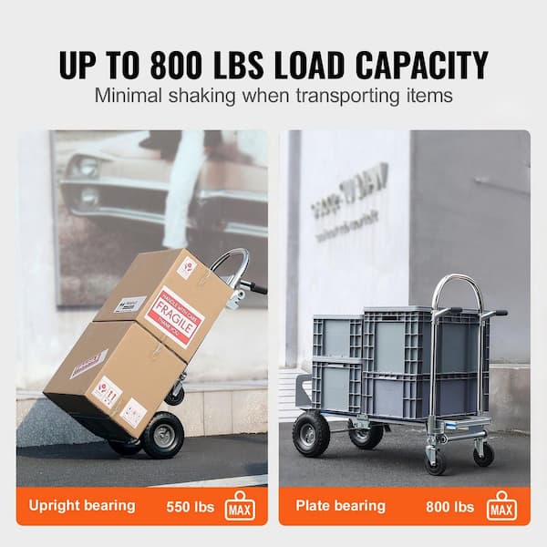 2 in 1 800 lbs. Aluminum Hand Truck Heavy-Duty Industrial Convertible Folding Hand Truck and Dolly Load Capacity