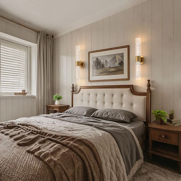 22 in. 2-Light Brass Wall Sconce Set with Bubble Acrylic Glass Shade Dimmable Modern Wall Lights for Bedroom Living Room