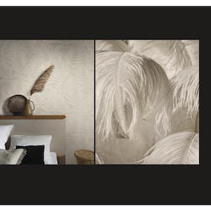 Hotel Collection White Botanical Palm Leaf Glitter Finish Non-Pasted Non-Woven Wallpaper Roll