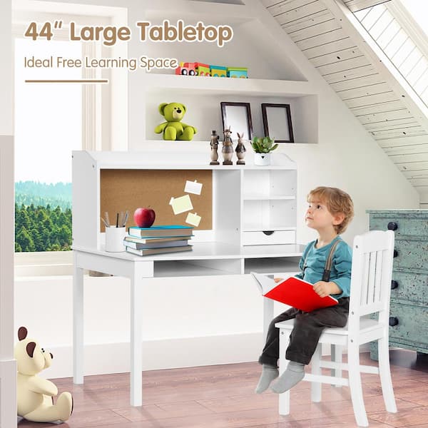 Costway 2-Piece White Rectangular Wood Top Kids Desk and Chair Set