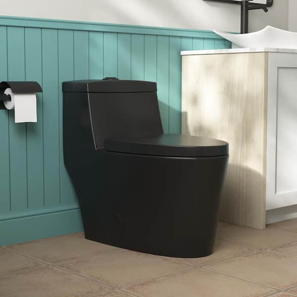 DEERVALLEY Prism 1-Piece 1.1/1.6 GPF Dual Flush Elongated Toilet in Black, Seat Included