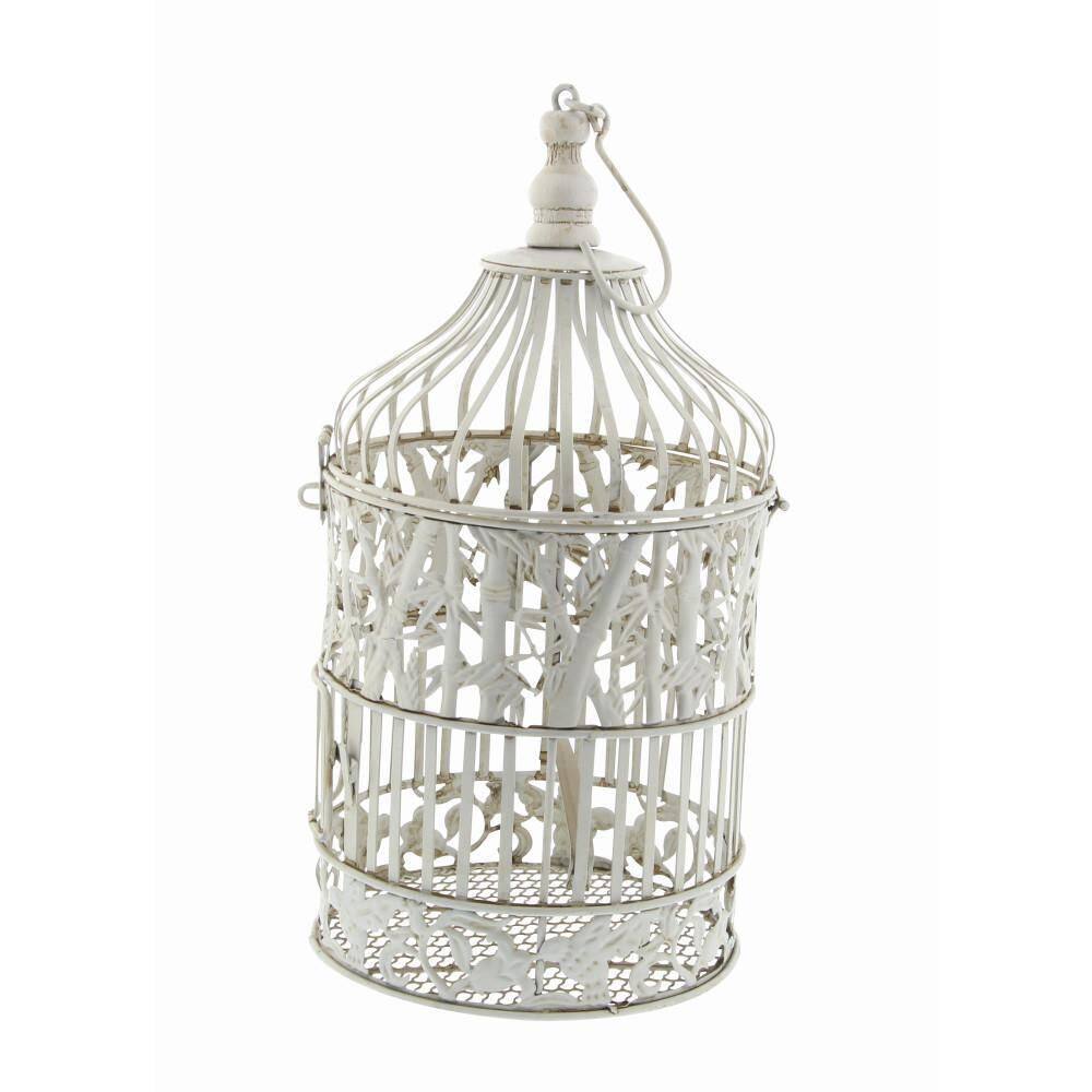 White Iron Floral Design Hanging and Standing Birdcages, Set of 2