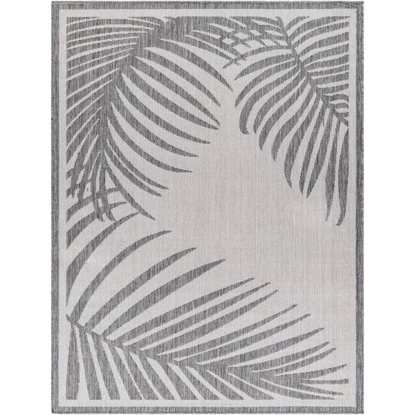 Livabliss Long Beach Light Gray Botanical 5 ft. x 7 ft. Indoor/Outdoor Area Rug