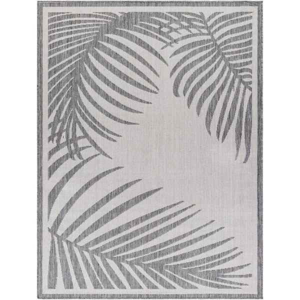 Livabliss Long Beach Light Gray Botanical 7 ft. x 9 ft. Indoor/Outdoor Area Rug