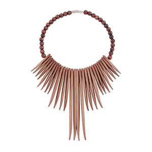 13 in. x  18 in. Wood Brown Statement Necklace Tribal Wall Decor with Beaded Detailing