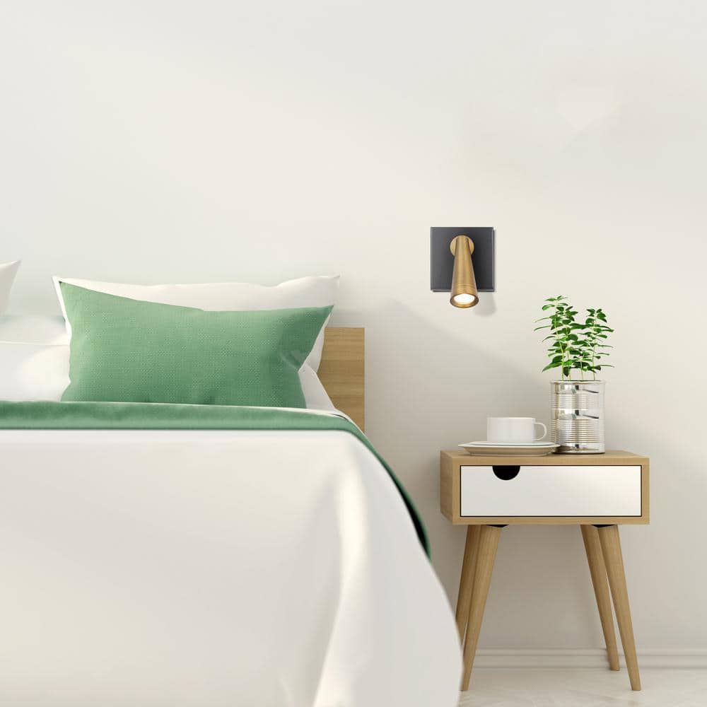 Arne Black and Aged Brass LED Swing Arm Wall Lamp