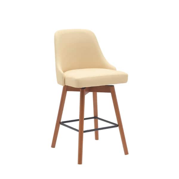 Benjara 32.5 in. Cream and Brown Low Back Metal Frame Counter Stool with Faux Leather Seat