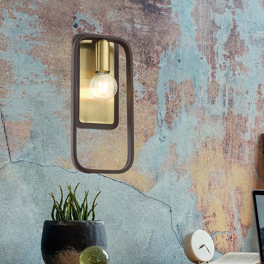 Bergamo Midcentury Modern Dimmable Sconce in Bronze and Antique Brass