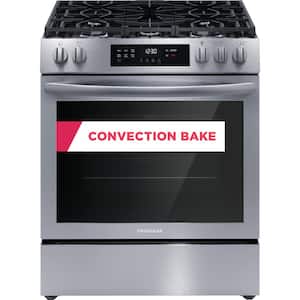 30 in. 5 Burners Slide-In Front Control Gas Range with Convection in Stainless Steel