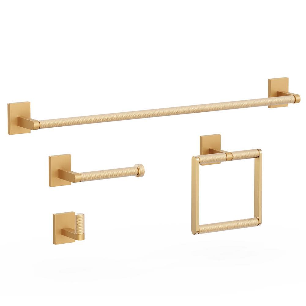 4-Piece Bath Hardware Set with 24 in. Towel Bar, Toilet Paper Holder, Robe Hook and Towel Ring in Brass price history on PriceWatchPro