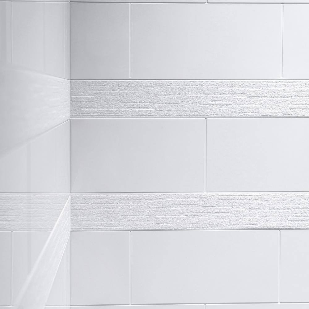 High Gloss White 4-Piece Glue Up Alcove Shower Surround
