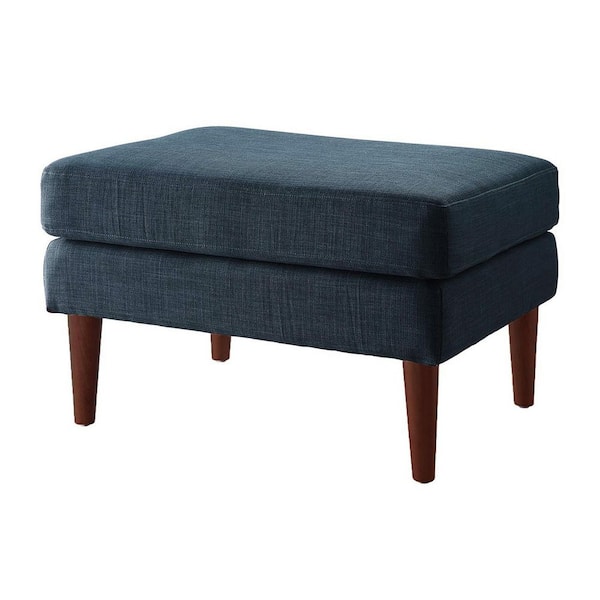 Designs4Comfort Marlow Dark Blue Linen Mid Century Ottoman