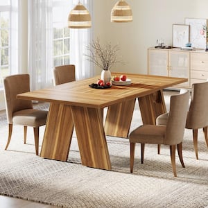 Sealey Farmhouse Brown Wood 71 in. Trestle Dining Table Seats 6 Rectangular Farmhouse Dinner Table with Solid Wood Legs