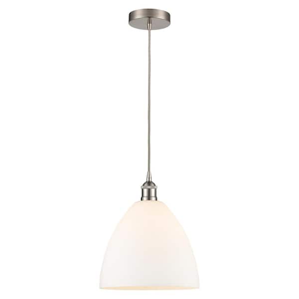Edison Dome 60-Watt 1-Light Brushed Satin Nickel Shaded Mini Pendant Light with Painted Glass Shade