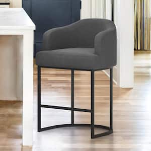 Crystal Charcoal Gray 26''Counter Height Linen Fabric Upholstered Bar Stool Kitchen Island Stool With Black Metal Frame