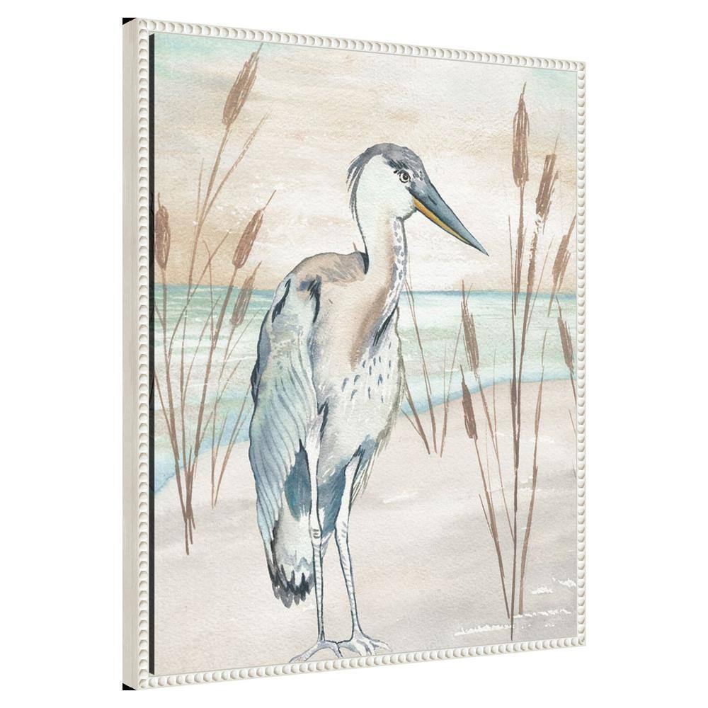 Heron by Beach Grass Nautical Canvas Framed Wall Art