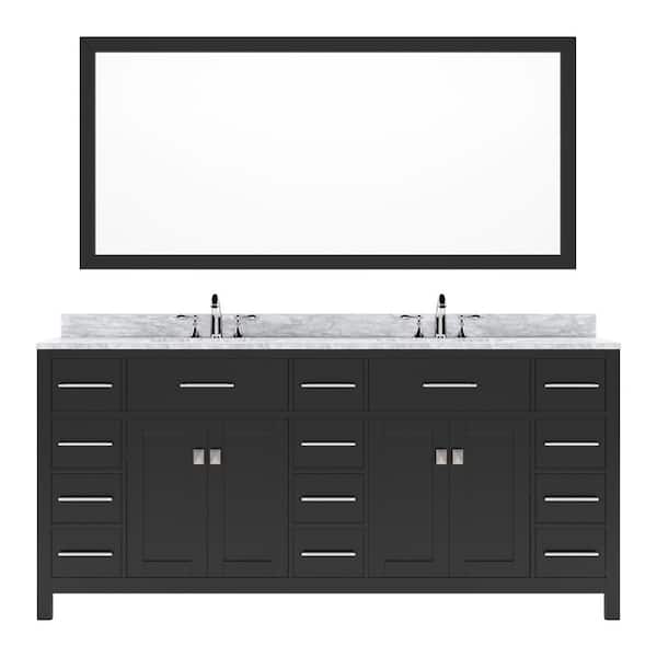 Virtu USA Caroline Parkway 72 in. W x 22 in. D x 34 in. H Double Sink Bath Vanity in Espresso with Marble Top and Mirror