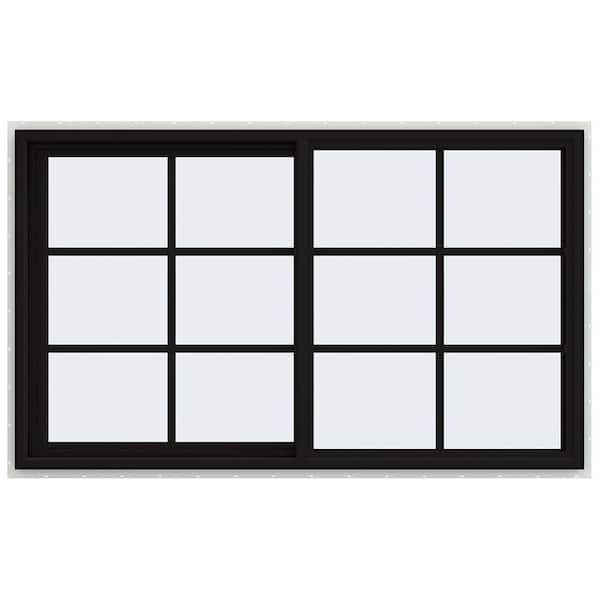 JELD-WEN 60 in. x 36 in. V-4500 Series Black Exterior/White Interior FiniShield Vinyl Left-Handed Sliding Window w/Colonial Grids