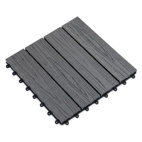 cadeninc 12 in. x 12 in. Gray Square Outdoor Interlocking Deck Tiles All Weather (Set of 11 Tiles)
