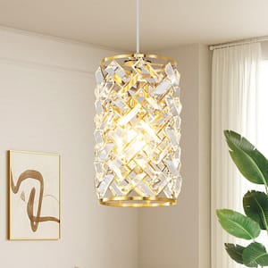 Modern Metal Luxury 1-Light Gold Pendant Light Crystal Shape Chandelier for Kitchen Island Bulb Not Included