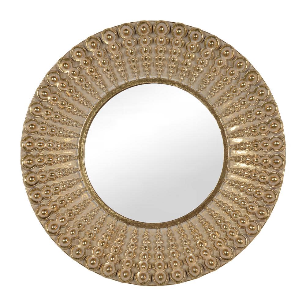 14 in. W x 14 in. H Round Polyresin Framed Gold Decorative Mirror ...