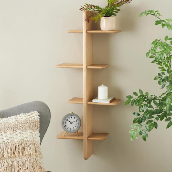 Litton Lane 15 in. W x 8 in. D Light Brown Handmade 8-Shelf Wood Decorative Wall Shelf