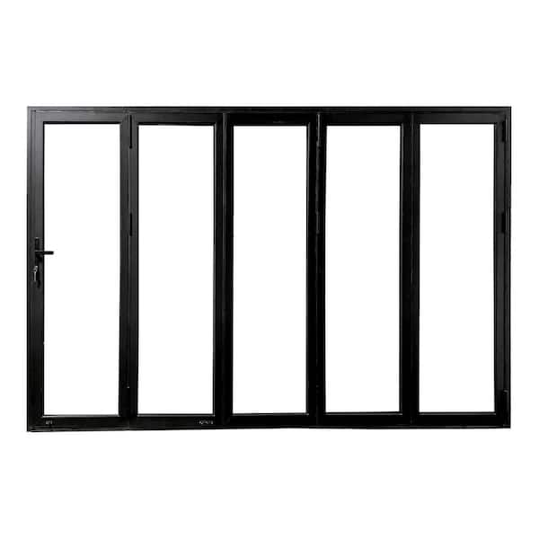Teza 88 Series 144 in. x 80 in. Matte Black Left to Right Folding Aluminum Bi-Fold Patio Door