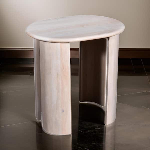 Benjara 18 in. White Round Wood End Table with Four curved panel legs