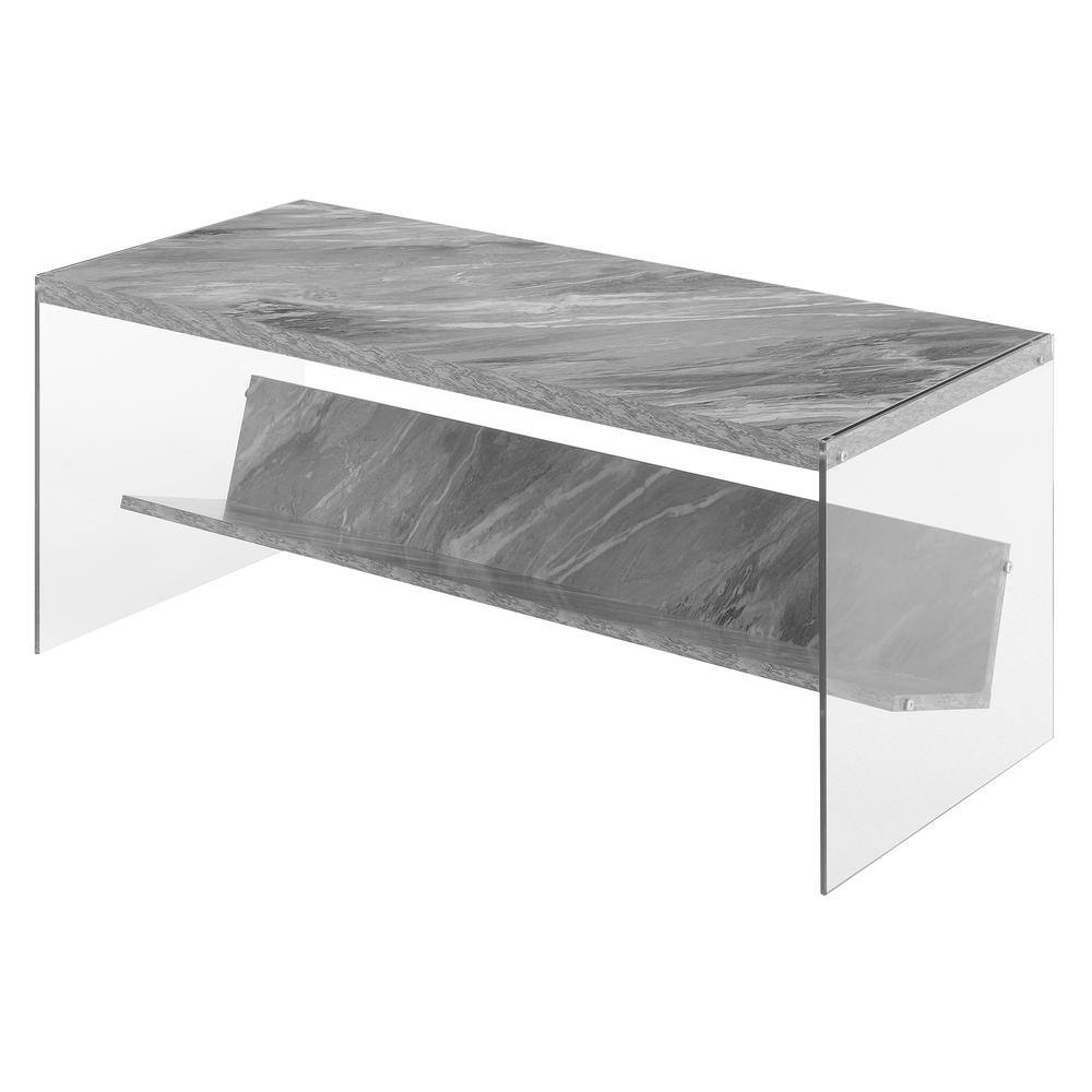 Sleek Soho 40" Gray Faux Marble Wood Coffee Table with Glass Sides
