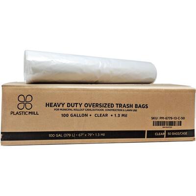 100 Gal. 1.3 mil 67 in. W x 79 in. H Clear Trash Bags (50- Count, 60-Cases Per Pallet)