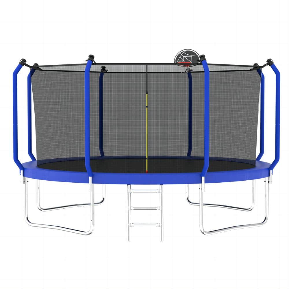 14 ft. Outdoor Trampoline With Basketball Hoop And Fence For Backyard Garde