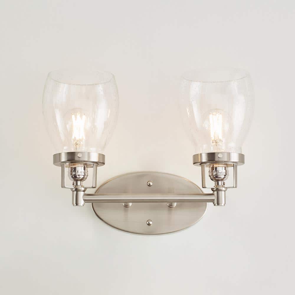 Brushed Nickel Two-Light Vanity with Clear Seeded Glass