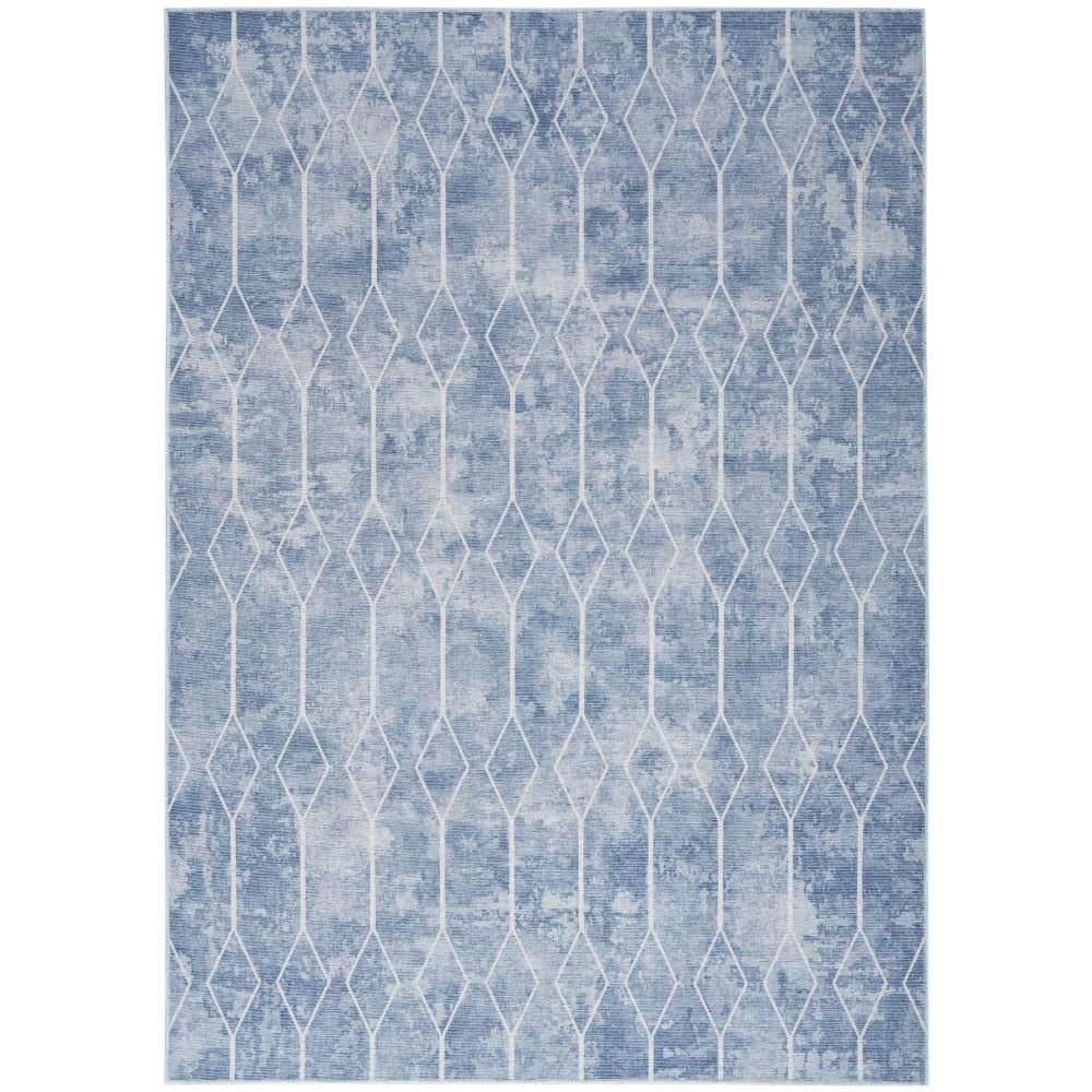 Machine Washable Series 1 Blue 6 ft. x 9 ft. Geometric Contemporary Area Ru