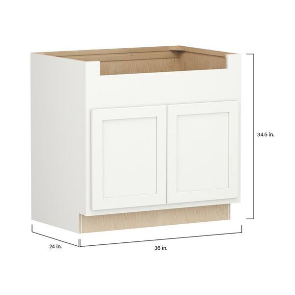 SIMPLY WOODMARK PRO Shaker Full Overlay 36 in. W x 24 in. D x 34.5 in. H Plywood Assembled Deep Sink Base Kitchen Cabinet in Linen White