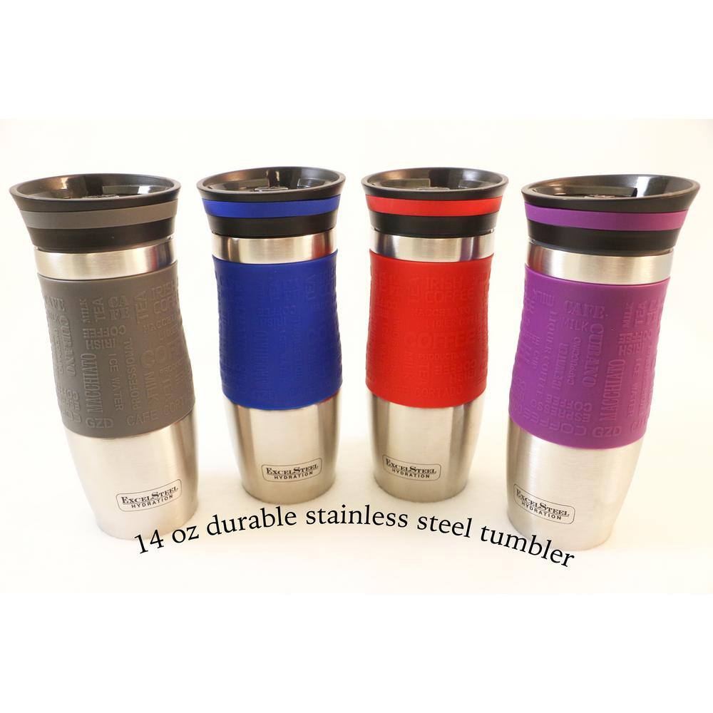 Red and Blue Stainless Steel Travel Tumbler Set with Silicone Grip