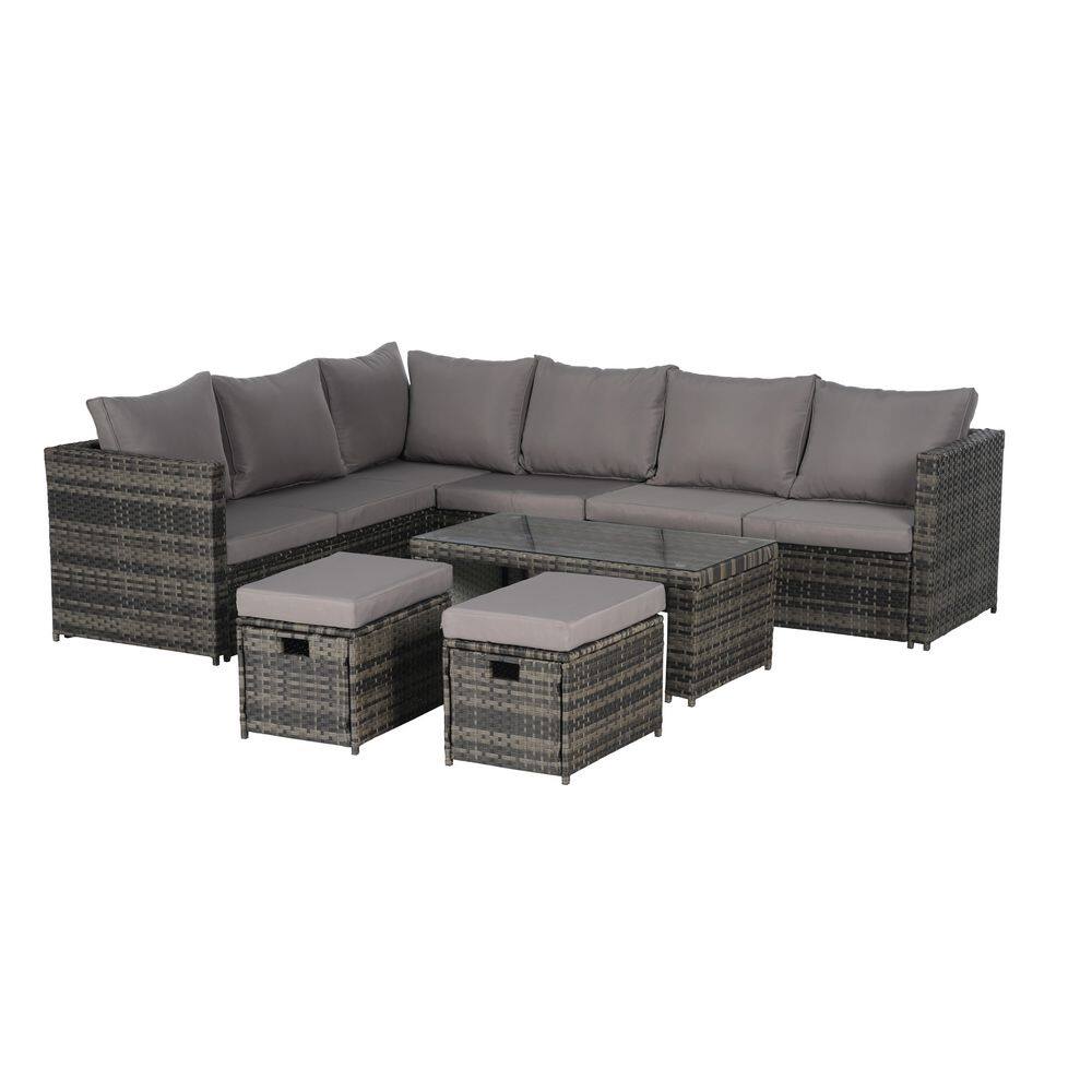 6-Pieces All Weather Wicker Rattan Outdoor Conversation Set with Dark Gray Cushions and Glass Coffe Table price history on PriceWatchPro