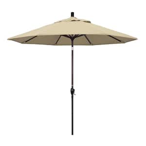 9 ft. Bronze Aluminum Pole Market Aluminum Ribs Push Tilt Crank Lift Patio Umbrella in Beige Sunbrella