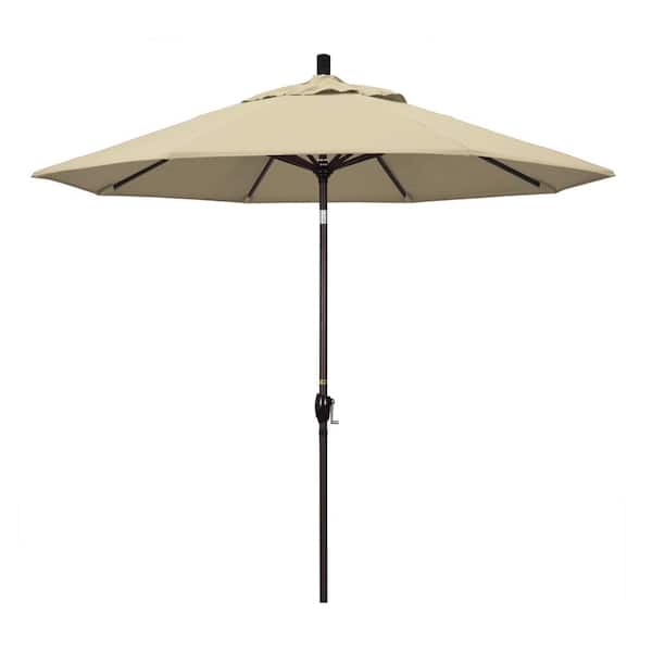 California Umbrella 9 ft. Bronze Aluminum Pole Market Aluminum Ribs Push Tilt Crank Lift Patio Umbrella in Beige Sunbrella