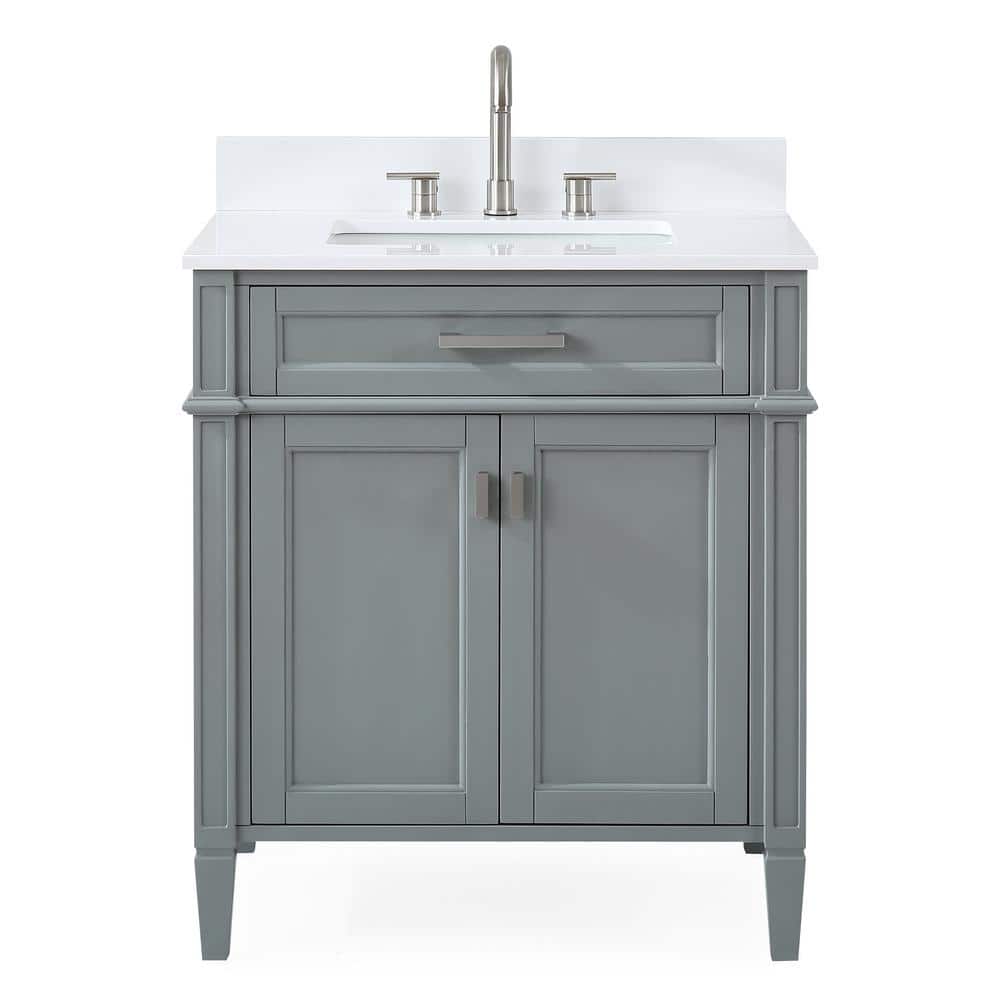 Durand 30 in. W x 22 in D. x 35 in. H White Quartz Vanity Top in Gray with White Rectangular Sink Vanity price history on PriceWatchPro